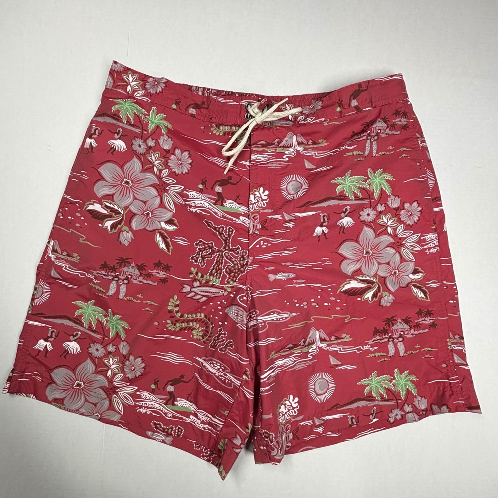 VTG Polo Sport Mens XL Red Hawaiian Luau Swim Trunks Board Shorts Ralph Lauren‎